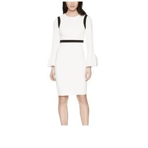 Calvin Klein Bell Sleeve Sheath Dress w/ Contrast Piping Women Size 14